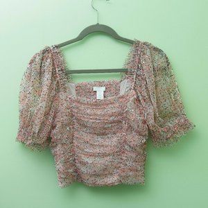 Pink Ditzy Floral Ruche Top